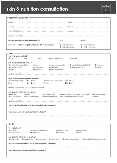 skin & nutrition consultationform 100 Stk.